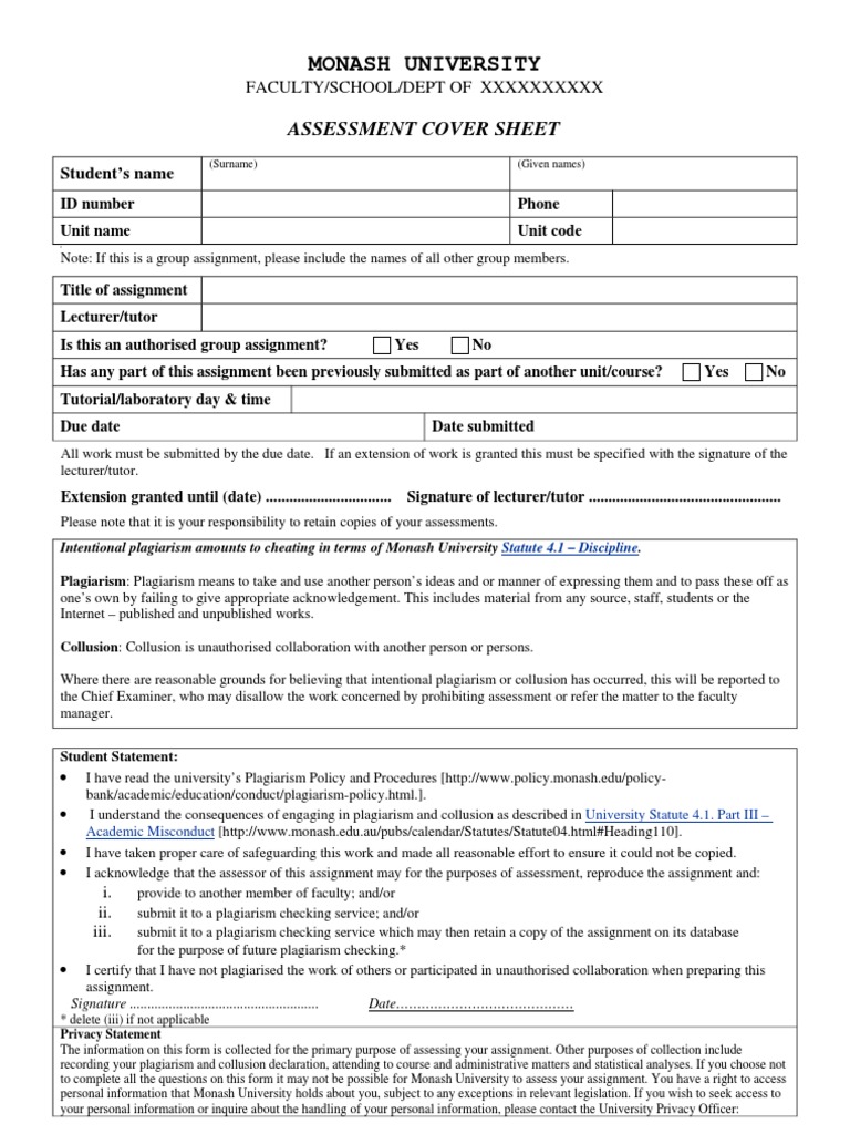 monash assignment cover sheet