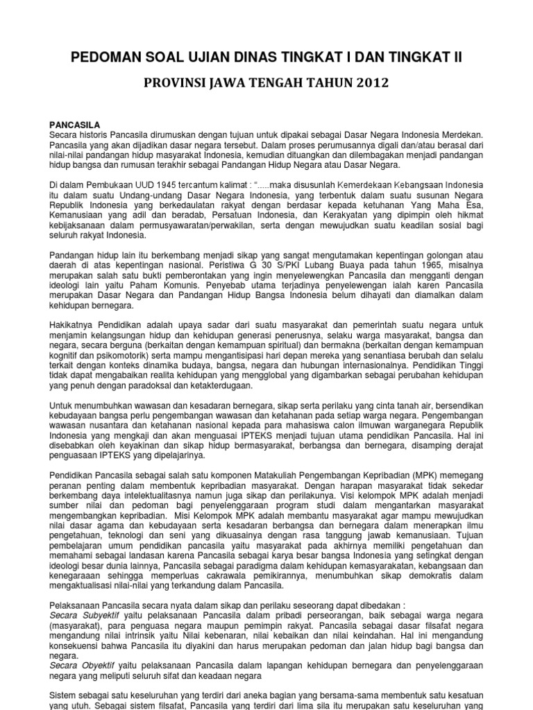 Pedoman Soal Ujian Dinas Tingkat I Dan Tingkat Ii