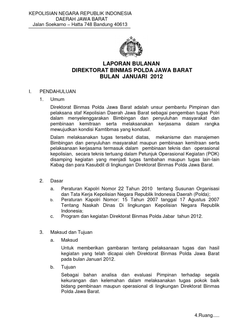 Laporan Bulanan Jan 2012 Dit Binmas Polda Jabar