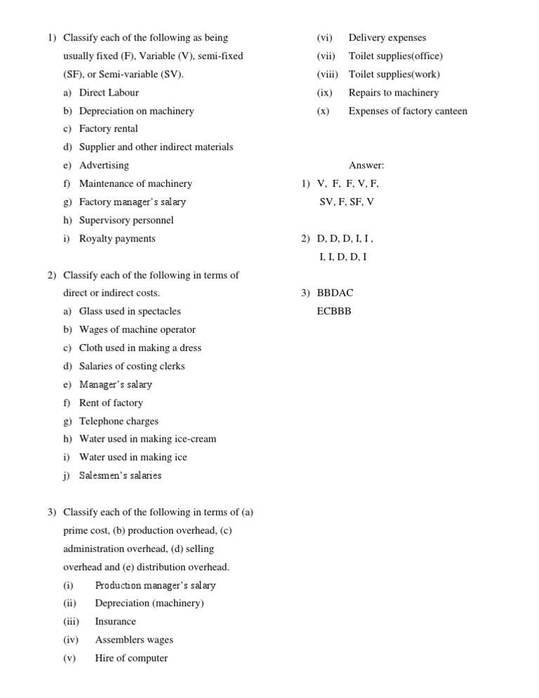 Classify Each Of The Following As Being Usually Fixed Business Business