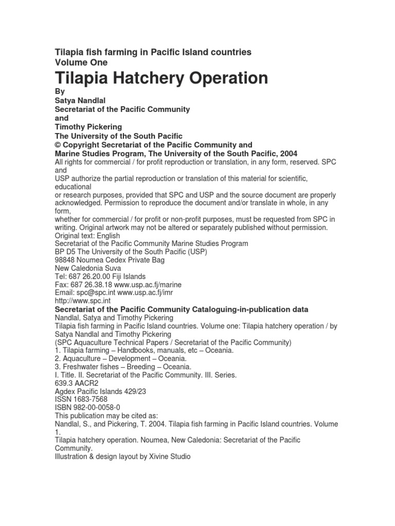 Tilapia Fish Farming in Pacific Island Countries PDF Spawn (Biology) Selective Breeding