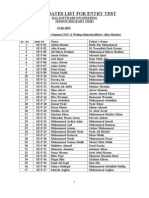 Part Time Candidate List EntryTest List SED PartTime 2013