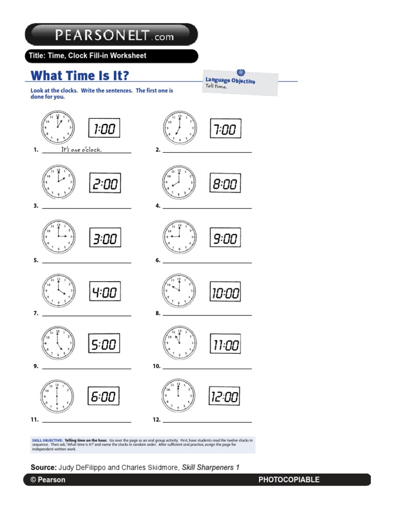What Time Is It?: Time, Clock Fill-In Worksheet Title | PDF