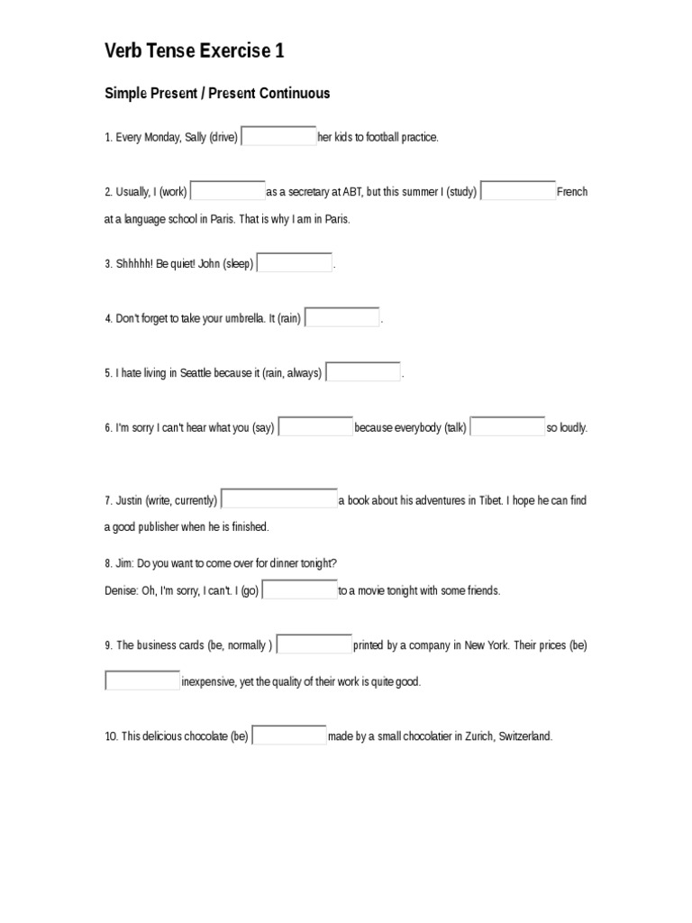 Verb Tense Exercise | PDF | Perfect (Grammar) | Language Mechanics