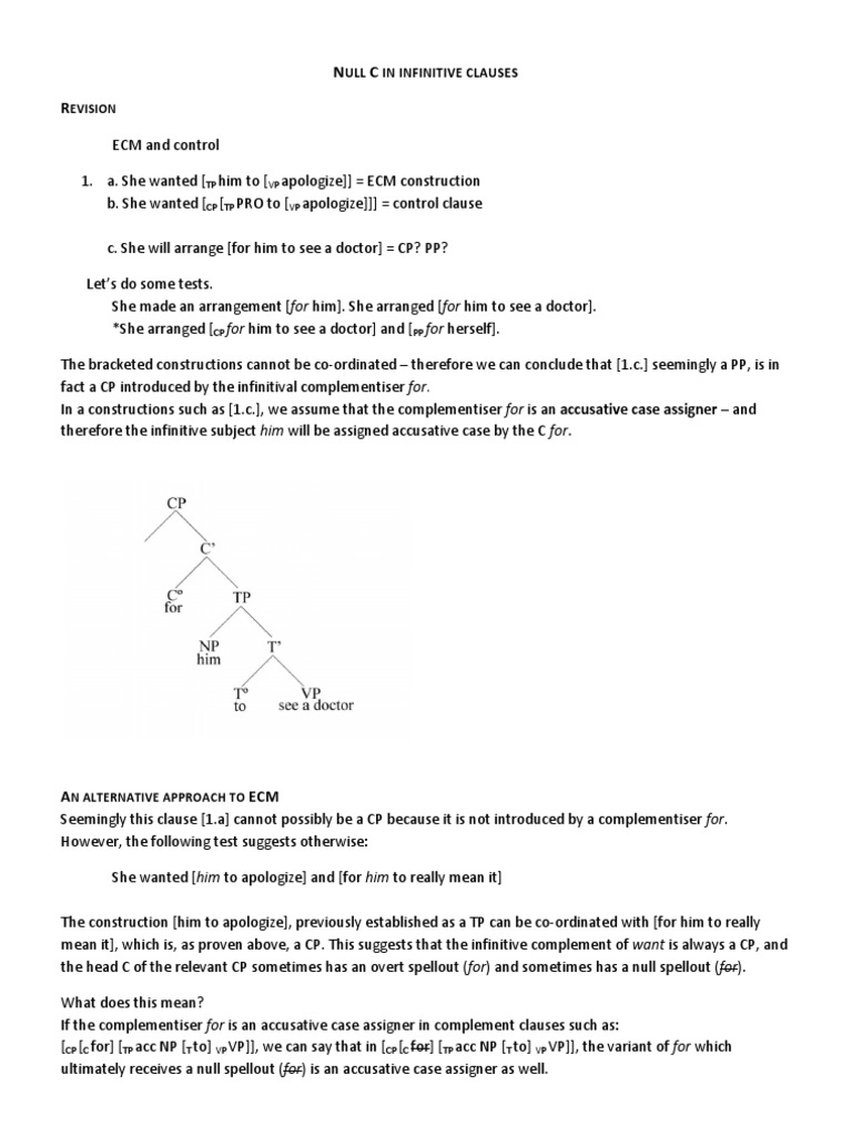 Null Complementizer in Infinitive Clauses | PDF | Clause | Grammar