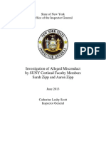 Investigation of Alleged Misconduct by SUNY Cortland faculty members Aaron and Sarah Zipp.