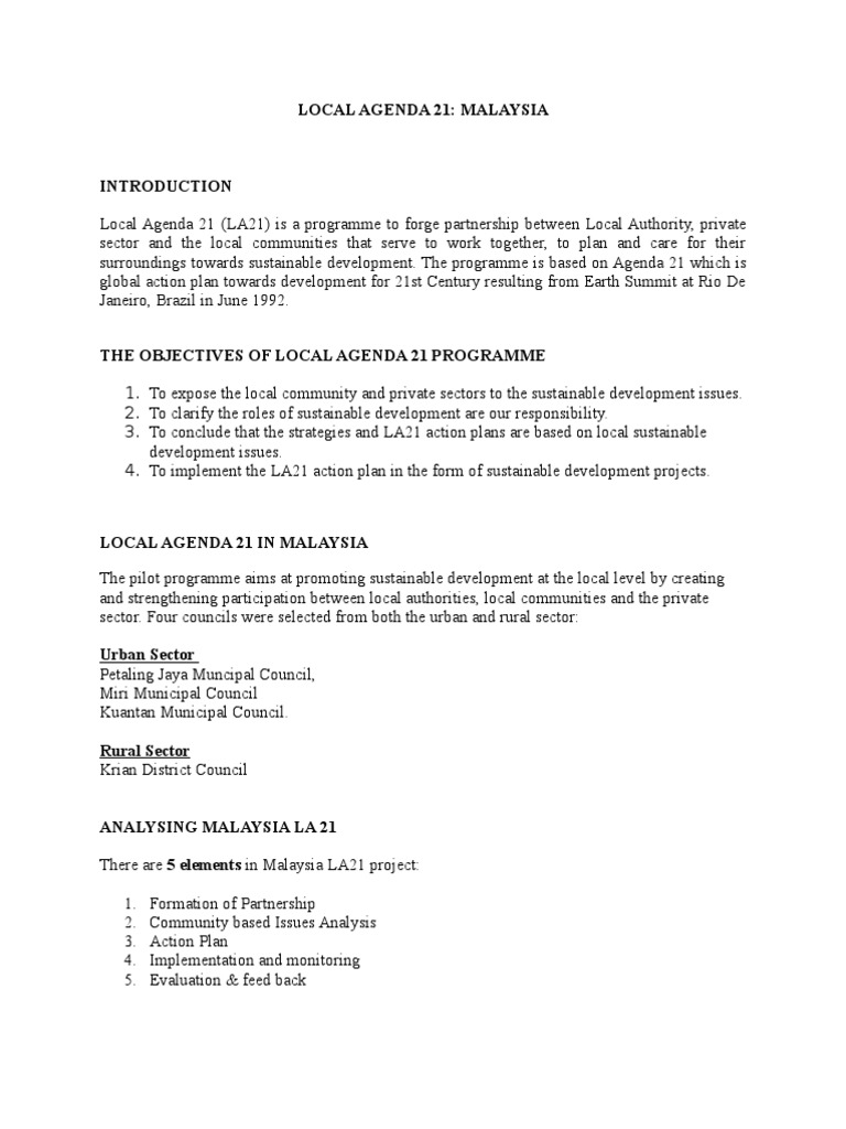 Local Agenda 21: A Case Study on Malaysia | Sustainable ...