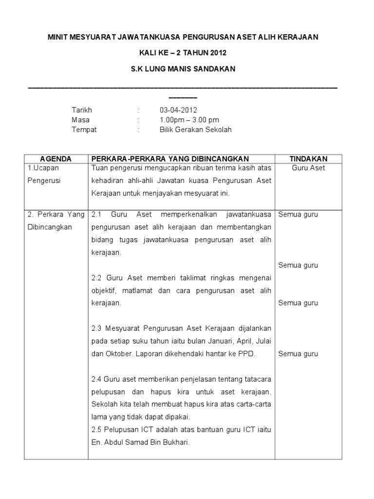 2 Minit Mesyuarat Jawatankuasa Pengurusan Aset Alih Kerajaan