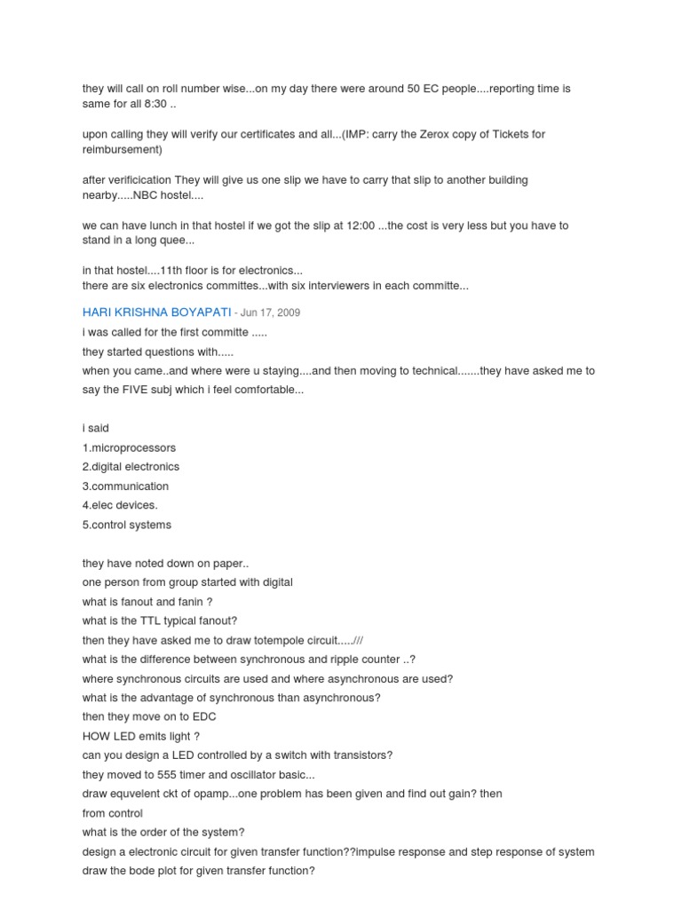BARC interview questions ECE Operational Amplifier Amplifier