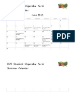 June 2013: FHS Student Vegetable Farm Summer Calendar