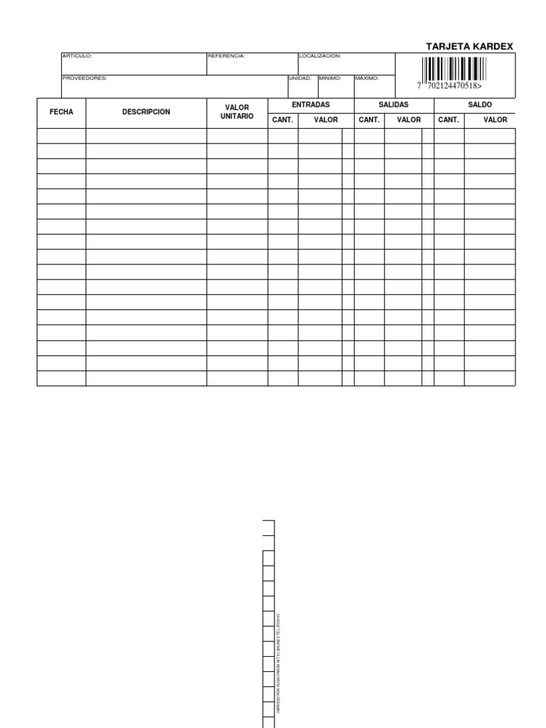 Formato Tarjeta Kardex PDF | PDF | Informática