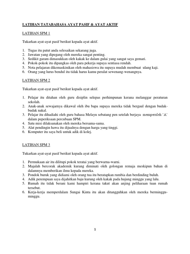Latihan Tatabahasa Spm Dan Jawapan