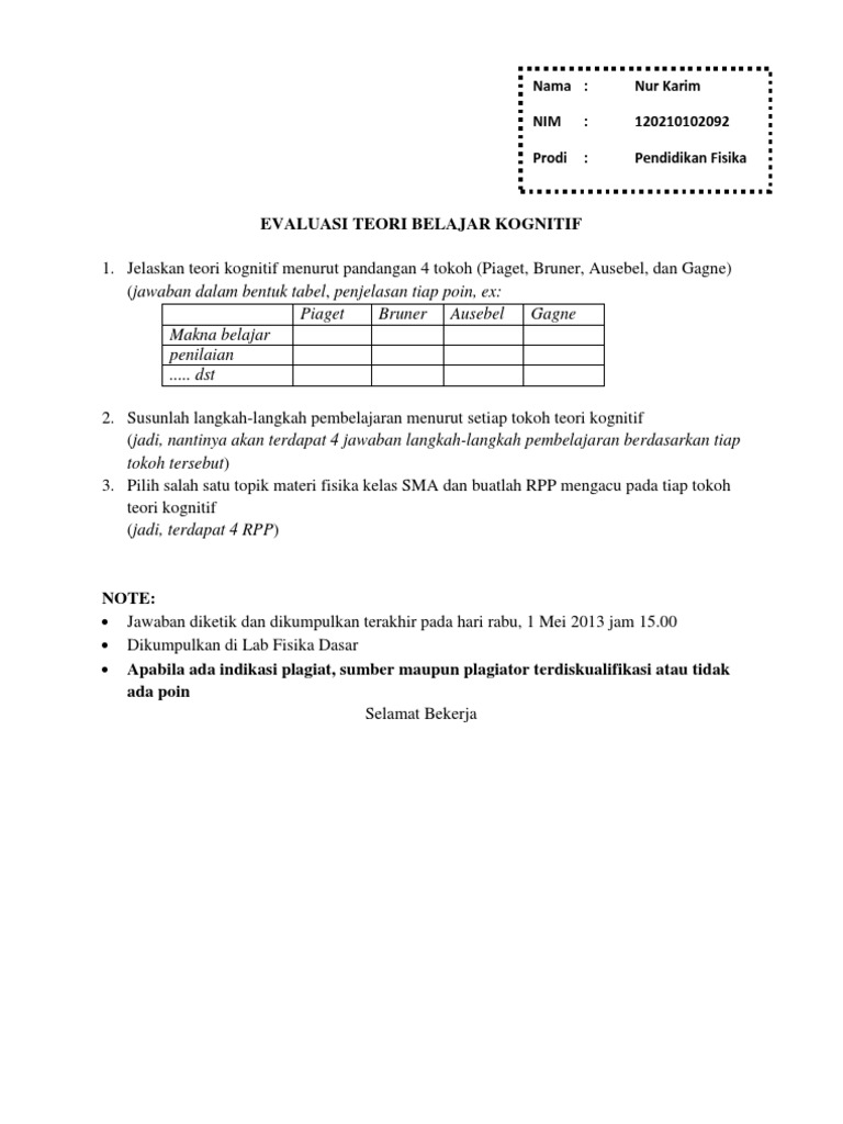 Evaluasi Teori Belajar Kognitif