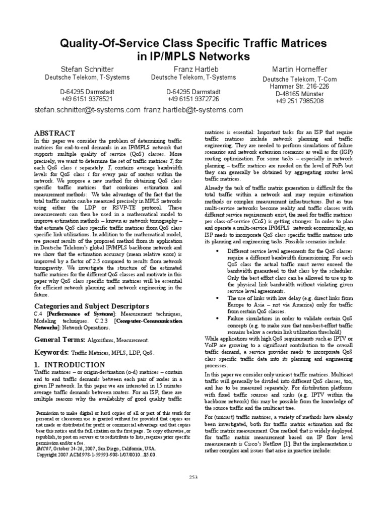 QualityOfService Class Specific Traffic Matrices in IP/MPLS Networks
