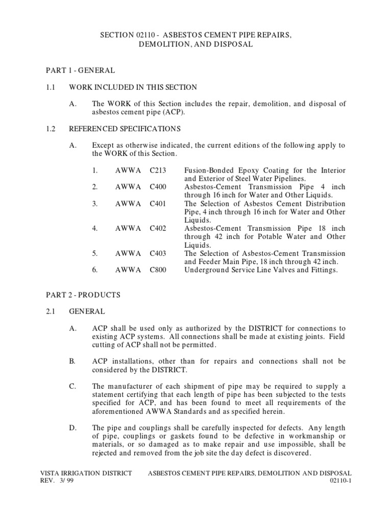 Asbestos Cement Pipe Repairs Download Free PDF Pipe (Fluid Conveyance)
