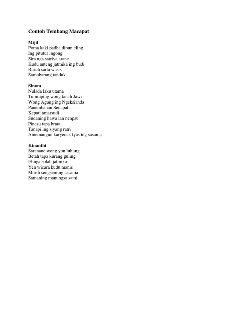 Contoh Tembang Macapat