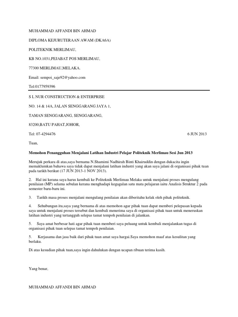 Surat Minta Tgguh Li