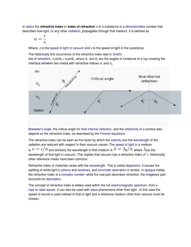 Understanding Refractive Index in Optics | PDF