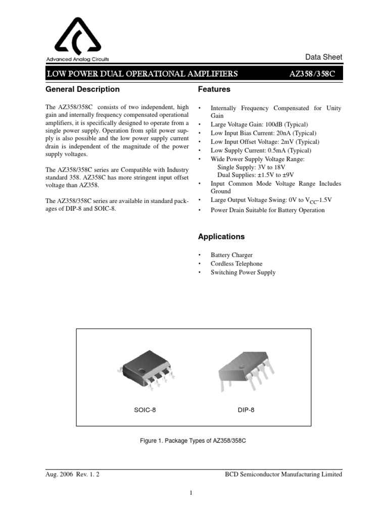 Low Power Dual Operational Amplifiers Az358/358C | PDF