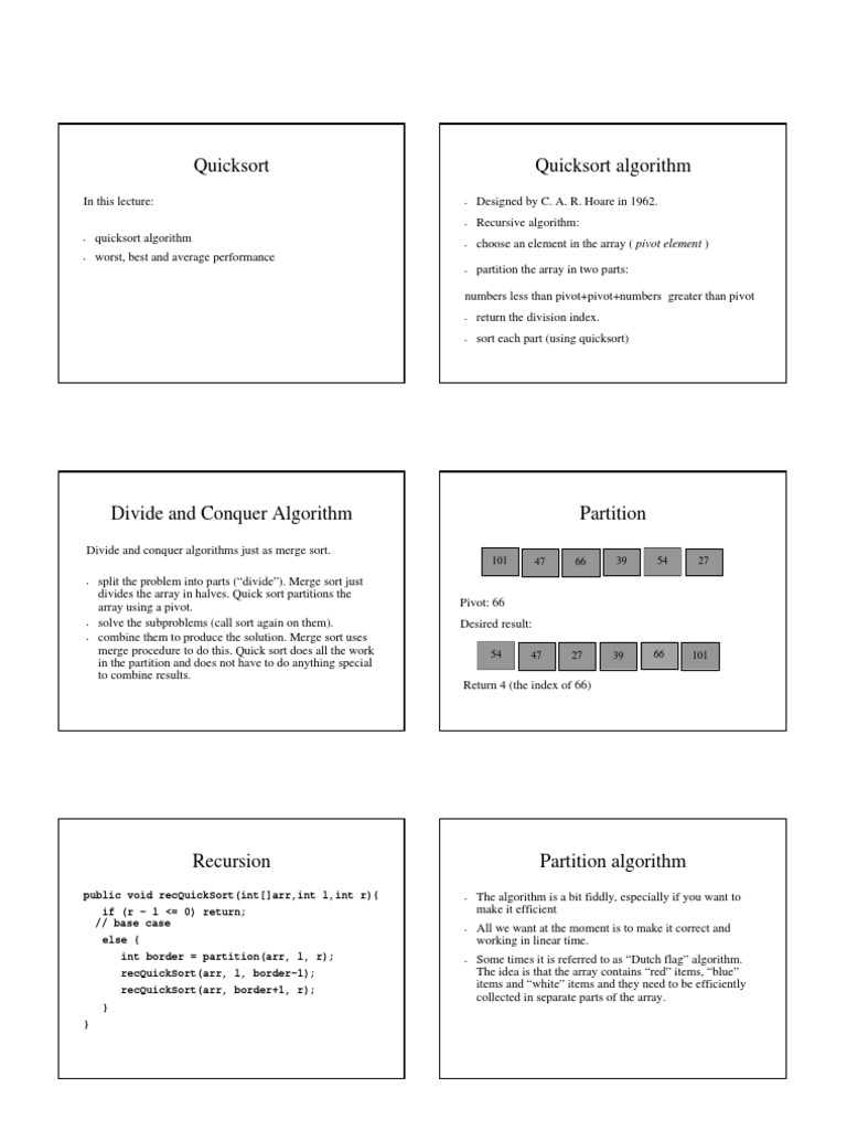 Quicksort Quicksort Algorithm | PDF | Teaching Methods & Materials