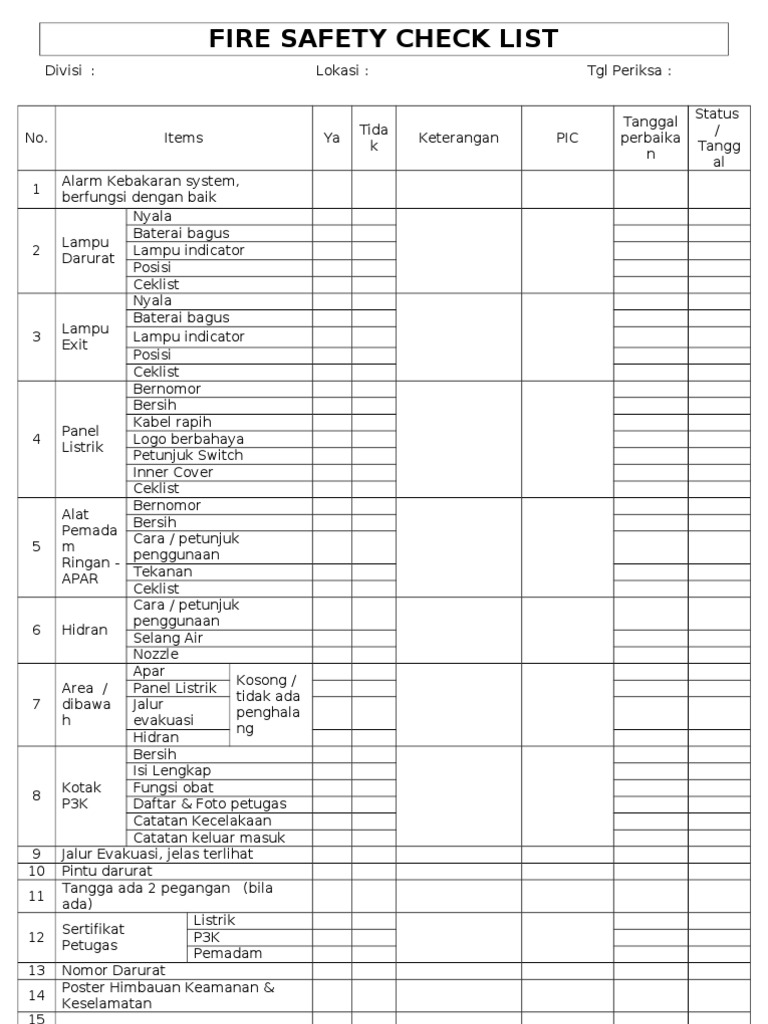 Fire Safety Check List & Assessment PDF