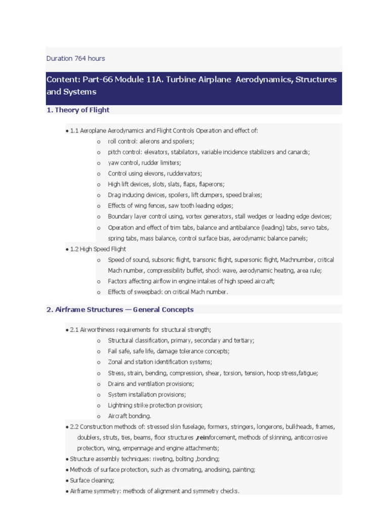 Content: Part-66 Module 11A. Turbine Airplane Aerodynamics, Structures ...