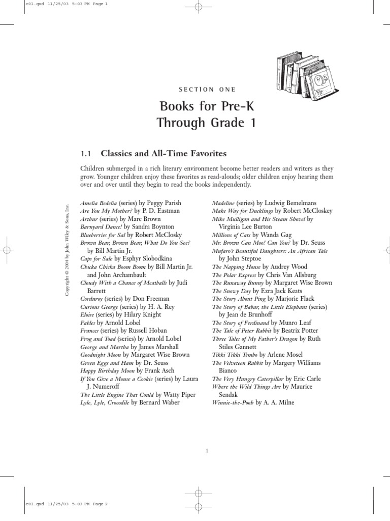 Books For Pre-K Through Grade 1: Classics and All-Time Favorites, PDF, Children's Literature