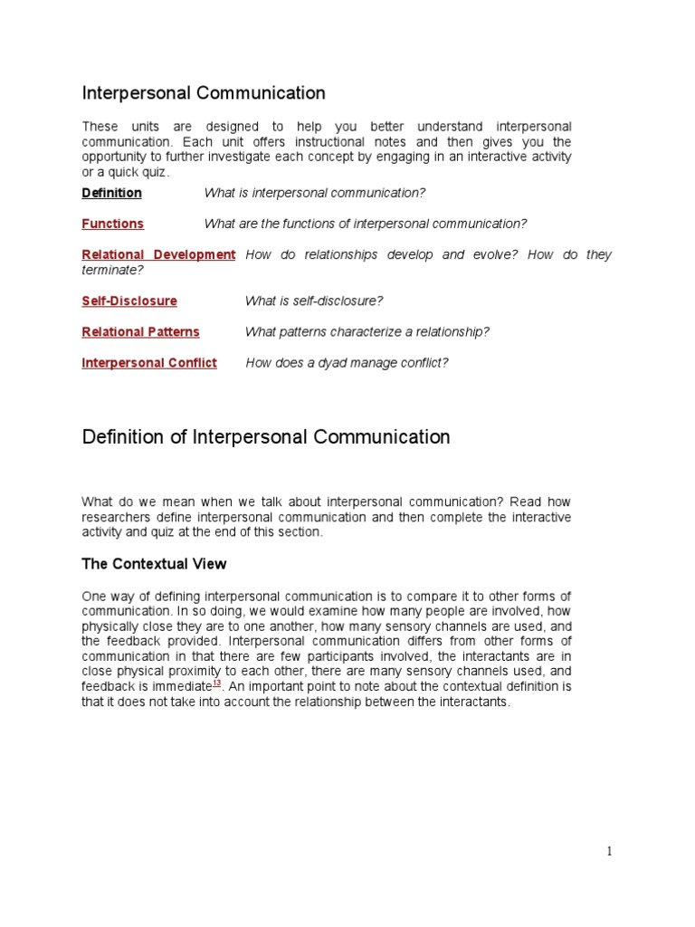 Understanding Interpersonal Communication | PDF | Interpersonal ...