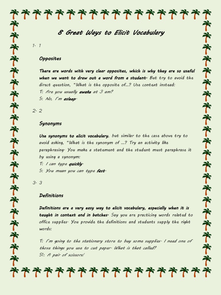8 Great Ways To Elicit Vocabulary | PDF | Vocabulary | Cognitive Science