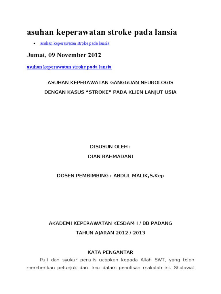 Asuhan Keperawatan Stroke Pada Lansia