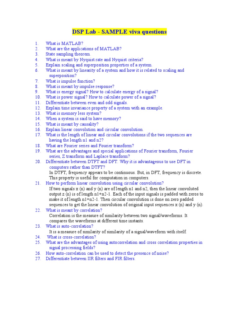 DSP Lab Sample Viva Questions | PDF