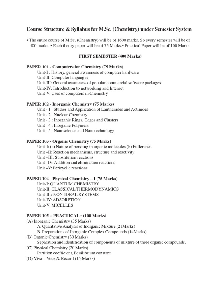 MSc Syllabus Short Chemistry Organic Chemistry