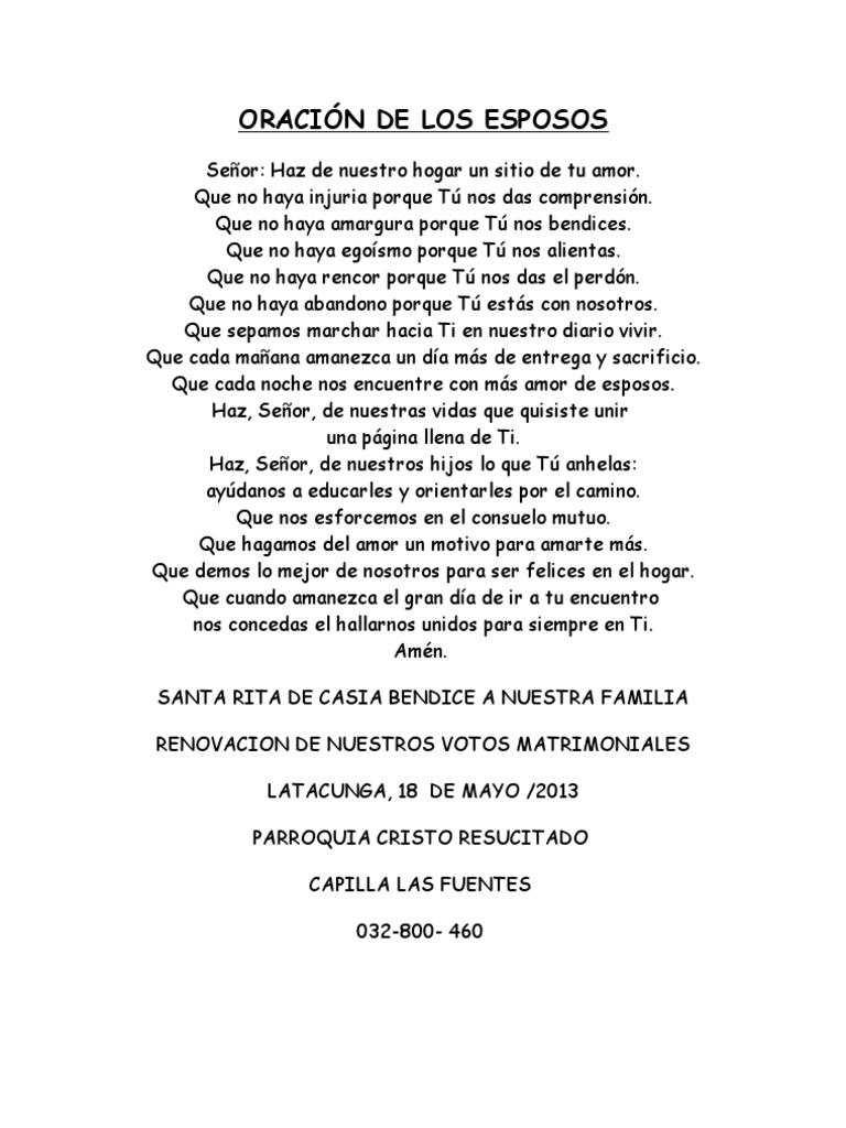 Oración de Esposos para la Unidad Familiar | PDF | Comportamiento ...