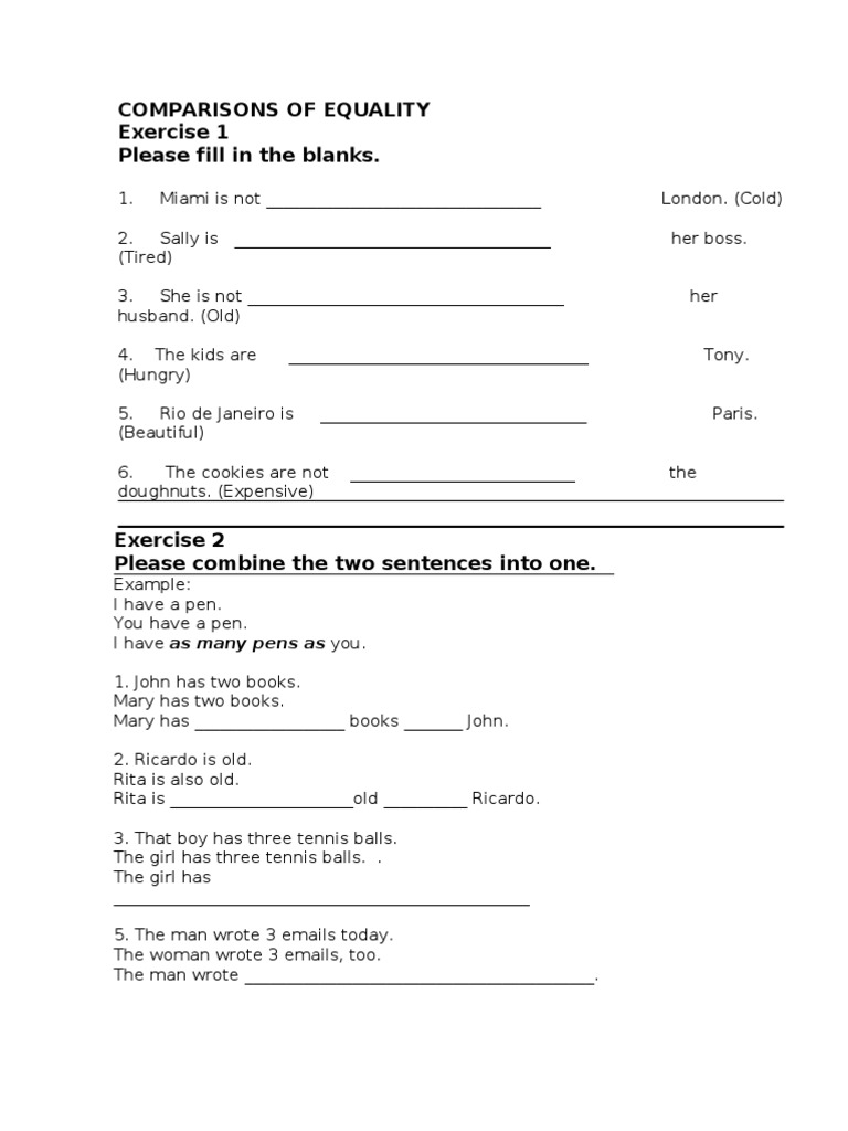 Equality Comparisons Exercises | PDF