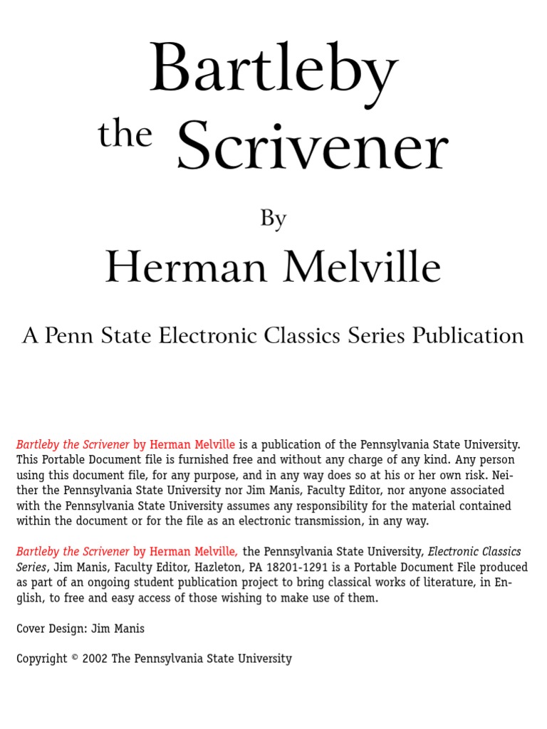BartlebyScrivener Full Text PDF Bartleby, The Scrivener Herman