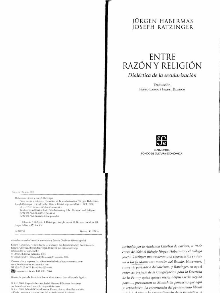 Habermas & Ratzinger (2008) - Entre Razón y Religión | PDF