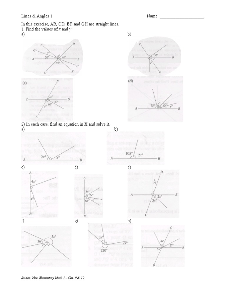 Lines and Angles Exercise Worksheet | PDF | Language Arts & Discipline ...