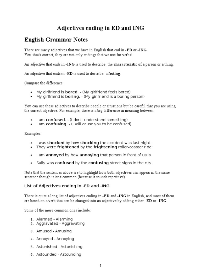 Adjectives Ending in ED and ING | Download Free PDF | Adjective ...