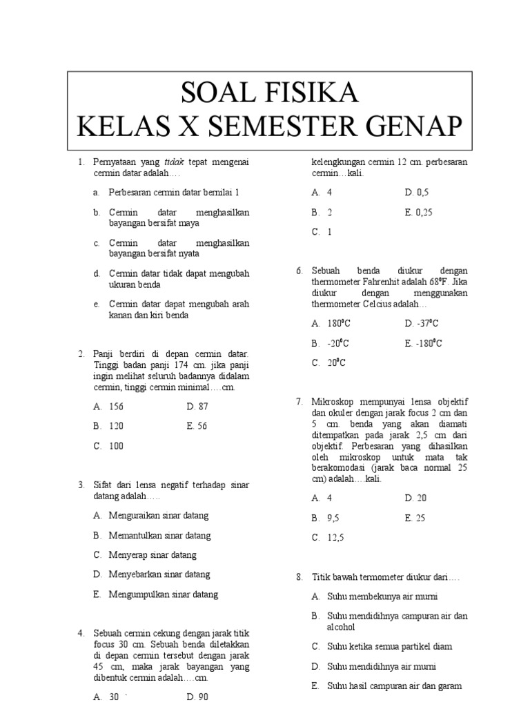 Soal Uas Fisika Kelas 10 Semester 1 Smk – Jawabanku.id