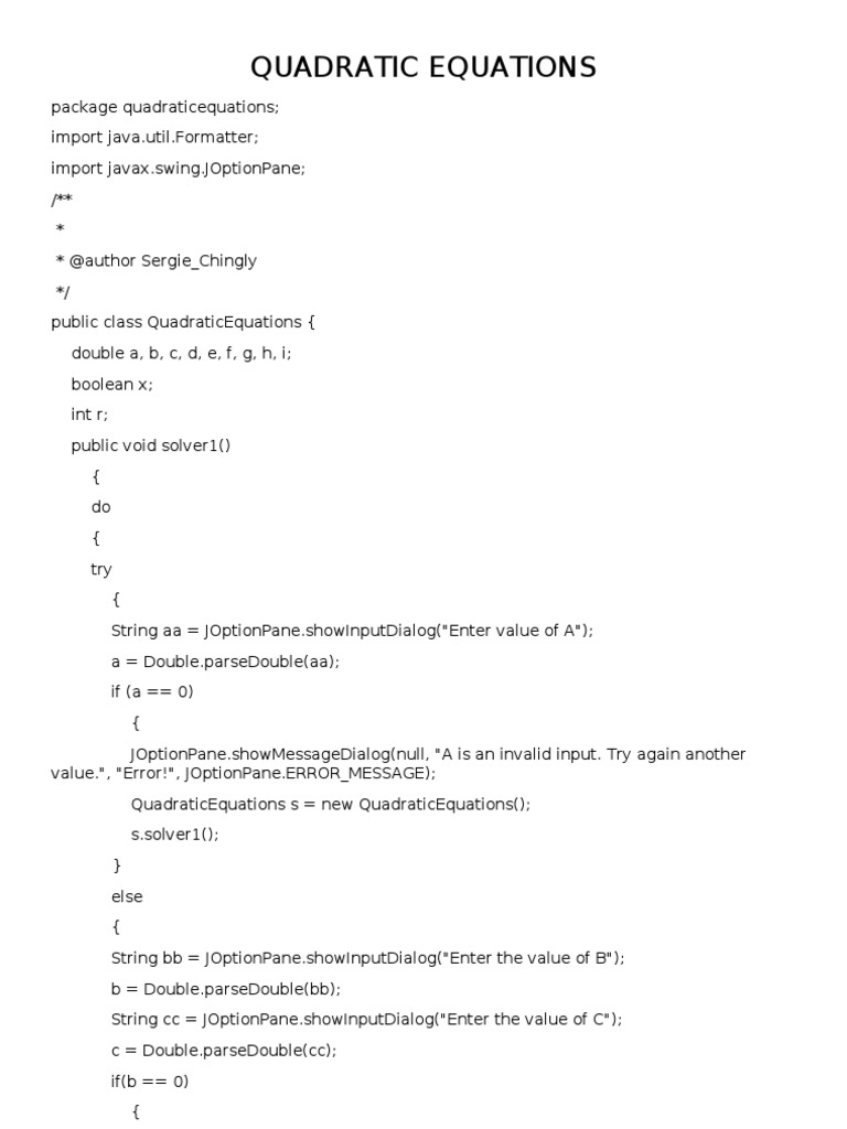 Quadratic Equations in Java | PDF | Software Development | Applied ...