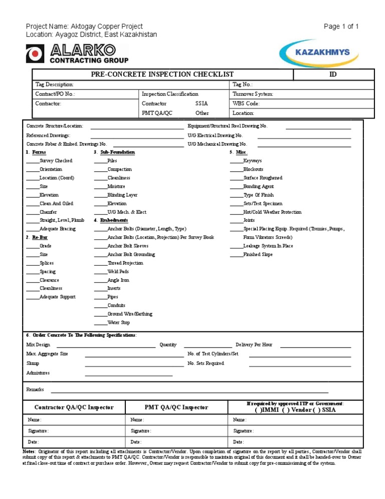 Construction Inspection Checklist | PDF