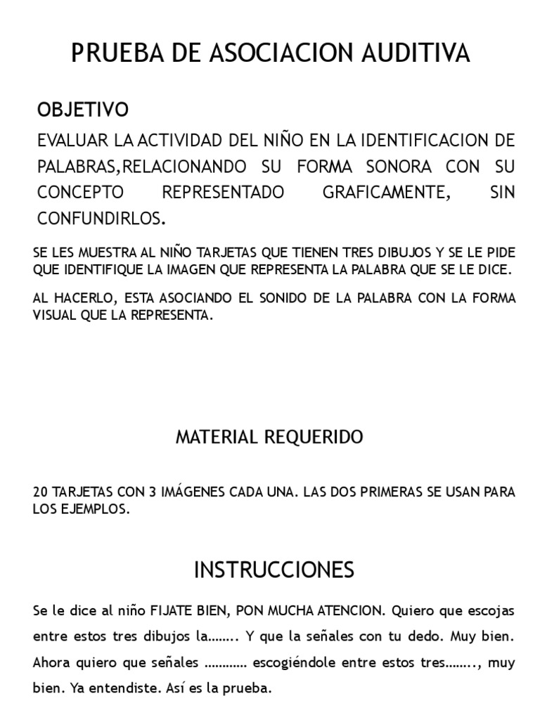 Prueba De Asociacion Auditiva Objetivo