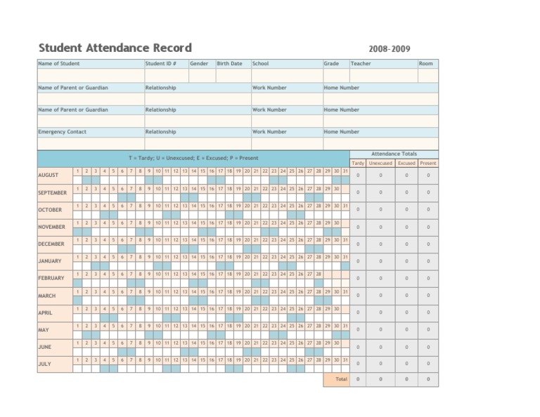 2008-2009 Student Attendance Record1 | PDF