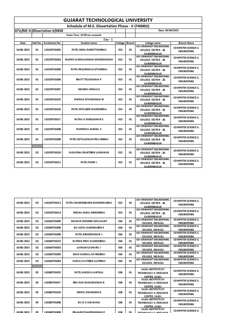 GTU Exam Schedule for Engineering Students | PDF | Engineering ...