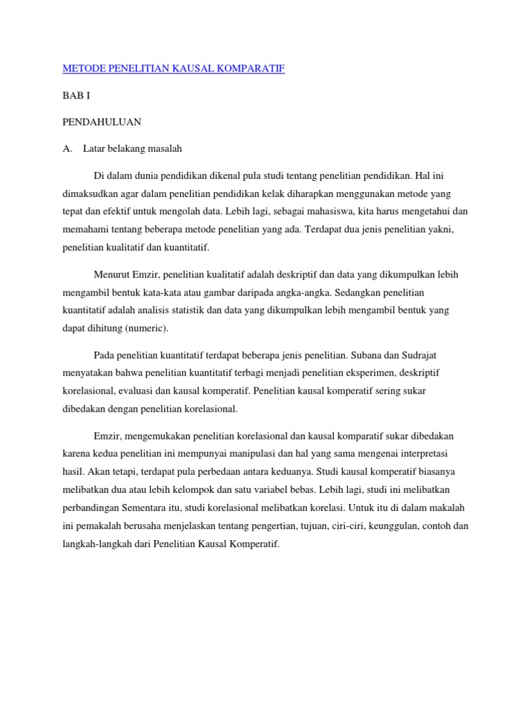 Metode Penelitian Kausal Komparatif
