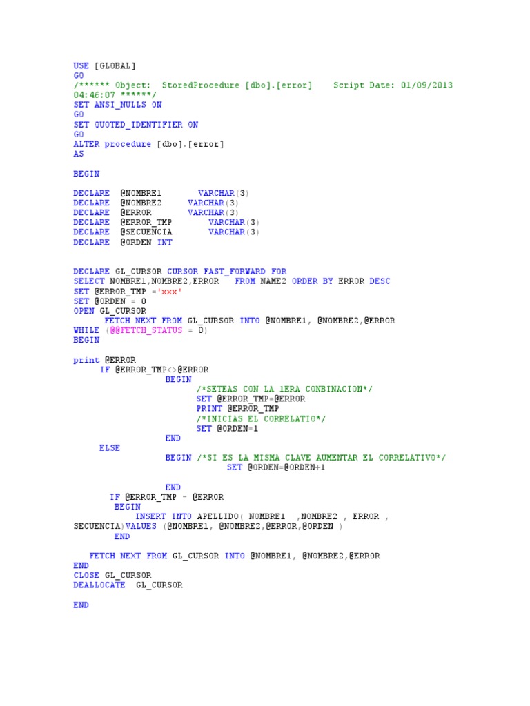 SQL Stored Procedure for Error Handling | PDF | Computers