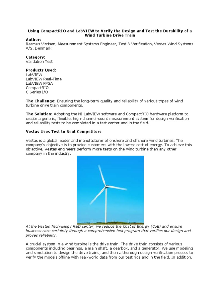 Wind Turbine Drive Train Testing Strategy | PDF | Reliability ...