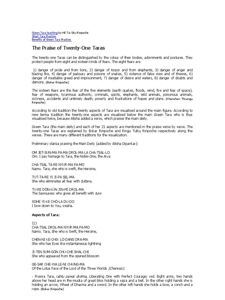The Praise Of Twenty One Taras Pdf Pdf Vajrayana Padmasambhava