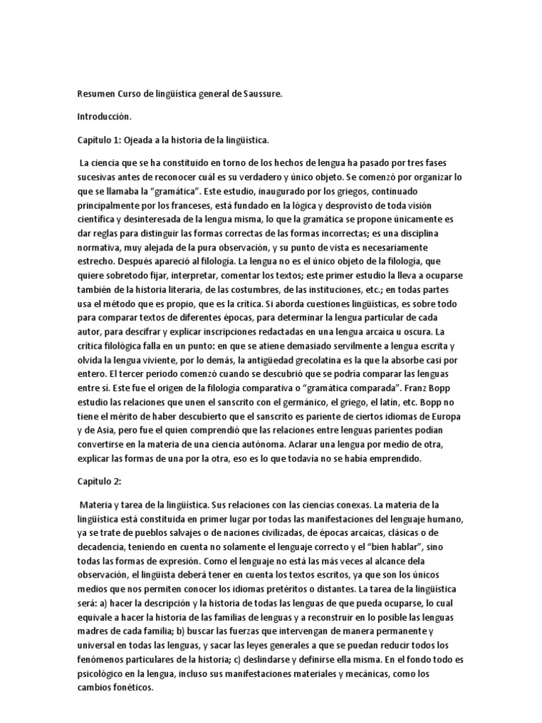 Resumen Curso de lingüística general de Saussure