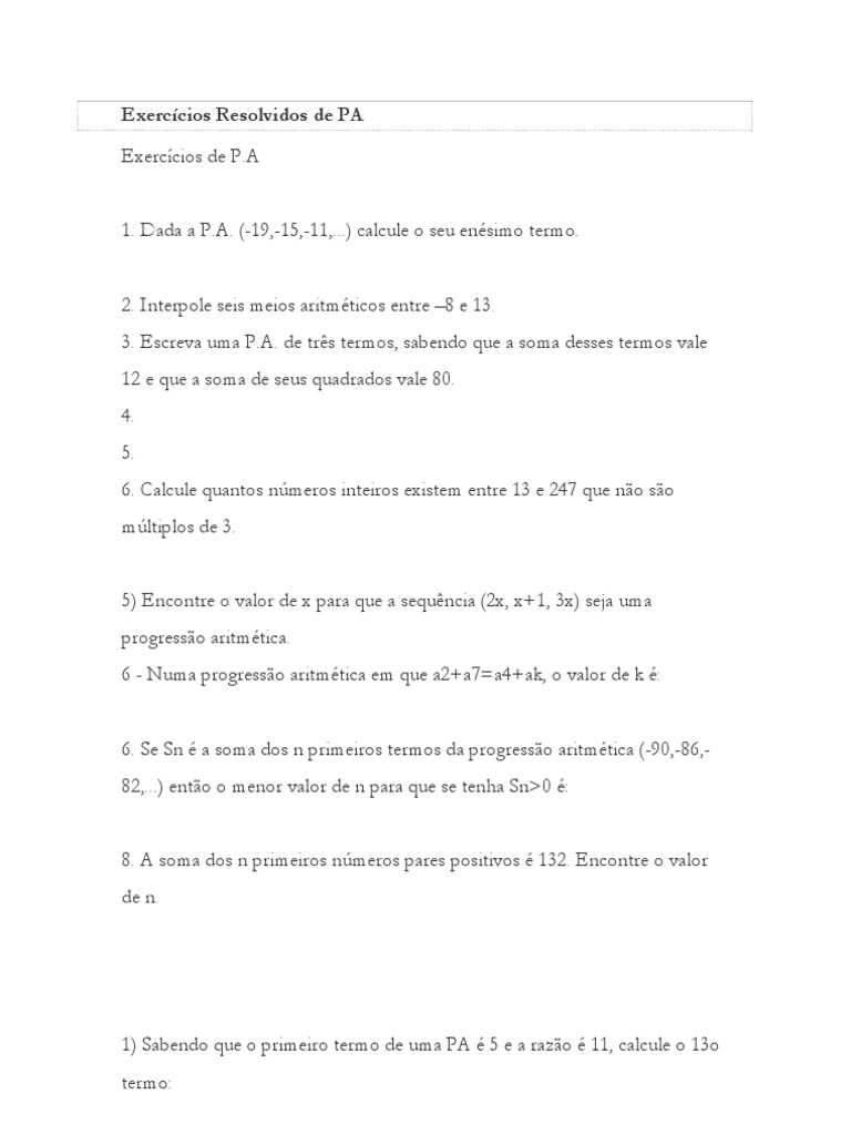Exercícios Resolvidos de PA